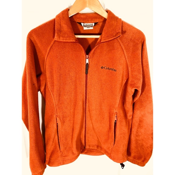 orange columbia fleece jacket